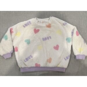 Fluffy Fuzzy Crew Neck  LOVE Pullover Sweater White, Rainbow- see measurements